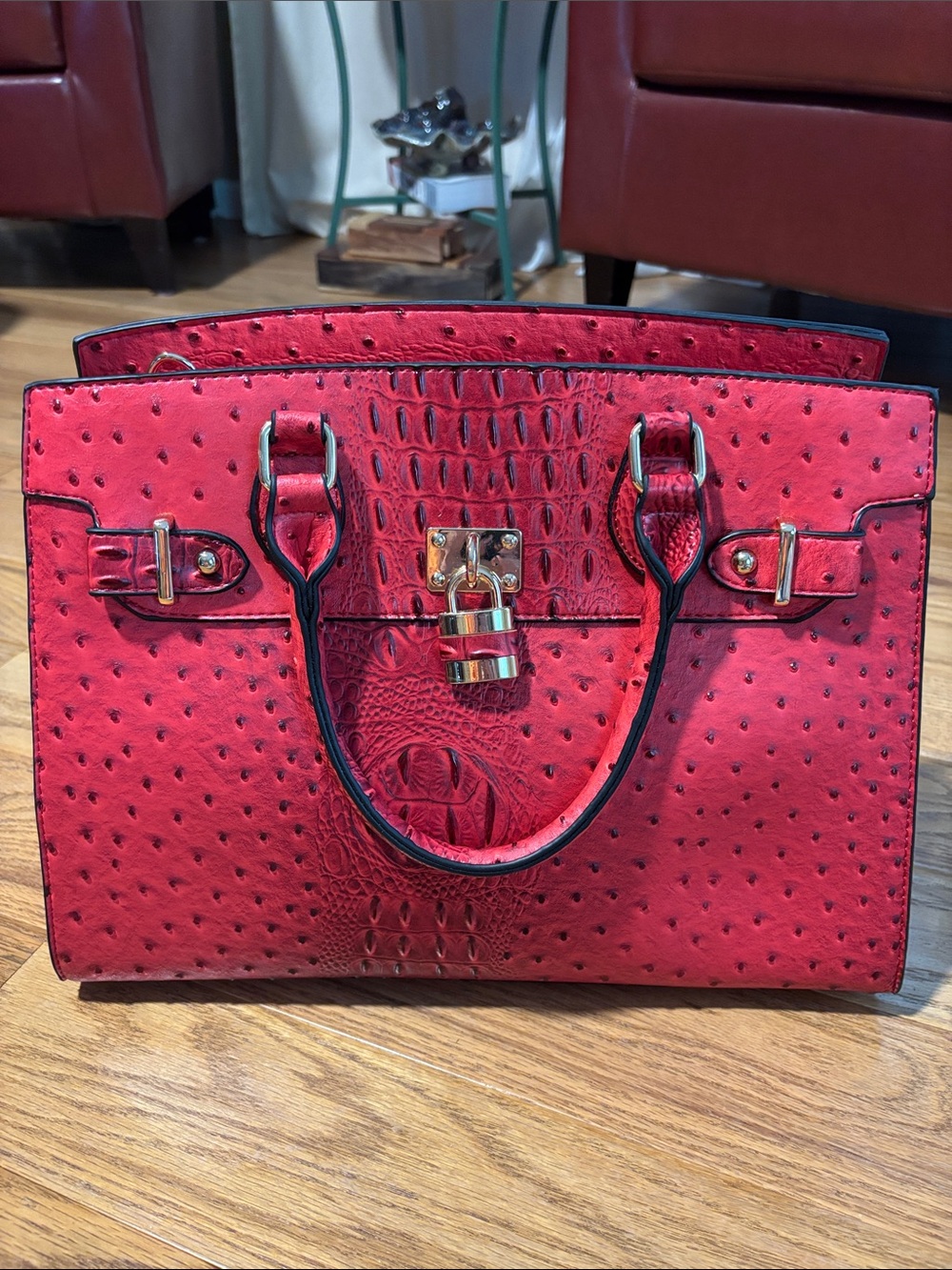 Dasein Pink Faux Leather Ostrich Textured Satchel Handbag